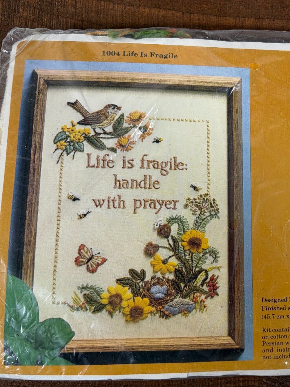 Creative Circle Life is Fragile Handle W/Prayer Crewel Embroidery Kit 1004 VTG